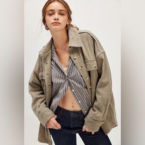 We The Free Olive and Gray Button Down Shirt